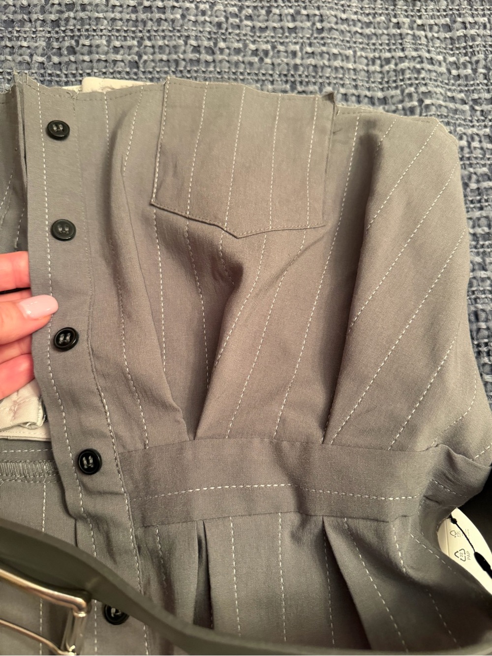 Zara Grey and Black Pinstripe Corset Top with Belt - Picture 7 of 10